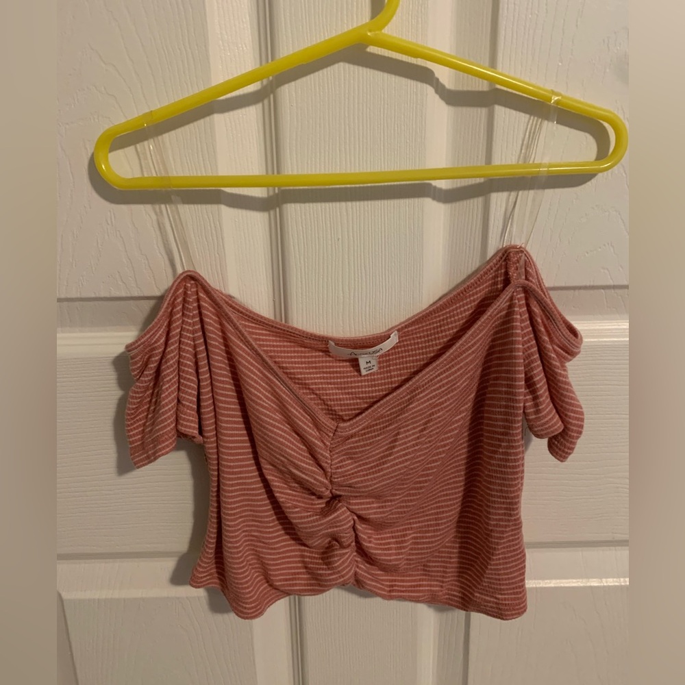 Size medium,pink and white striped off the shoulder crop top from shop priceless